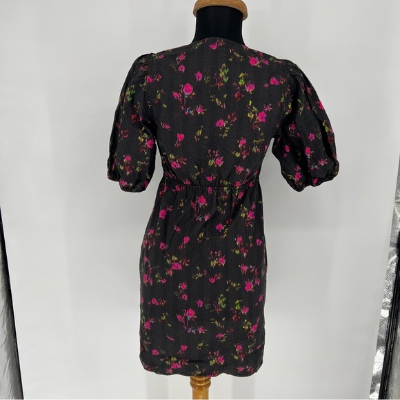 Pam & Gela Neon Ditsy Dress‎ Tie Front Puff Sleeve Mini sz P - Picture 11 of 16